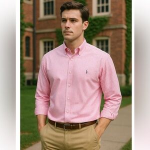 Ralph Lauren Pink Gingham Button Down Shirt - Medium